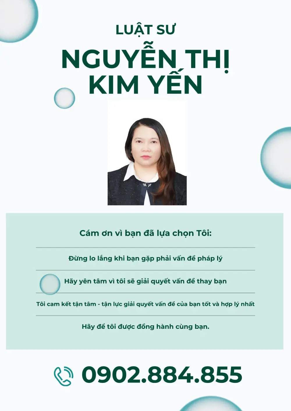 Luật sư Nguyễn Thị Kim Yến - Cám ơn vì bạn đã lựa chọn Tôi. Hotline 0902.884.855