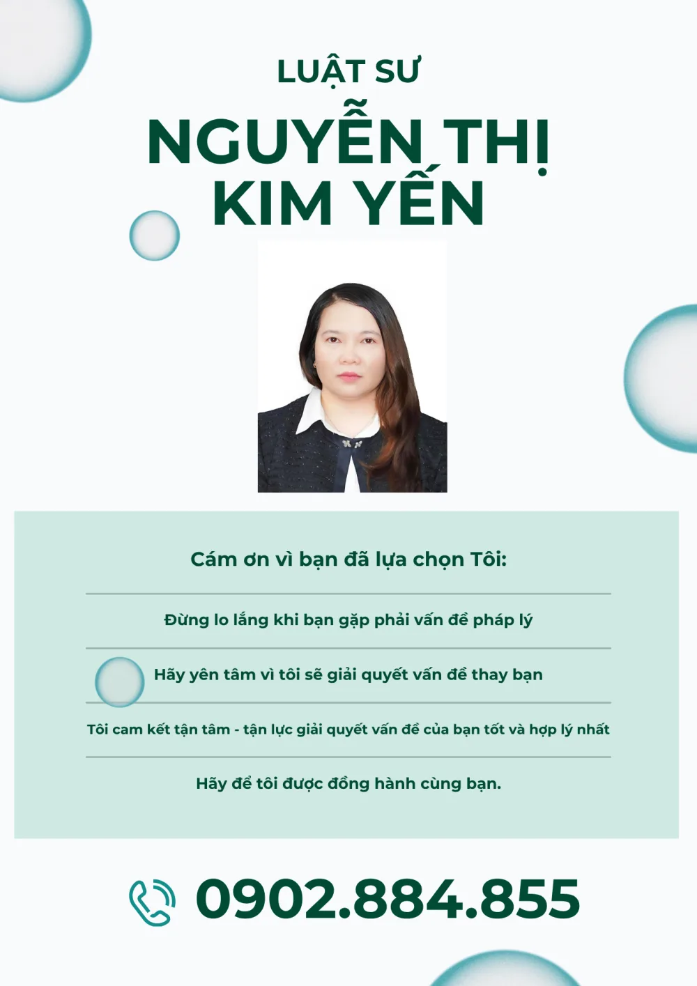 Luật sư Nguyễn Thị Kim Yến - Cám ơn vì bạn đã lựa chọn Tôi. Hotline 0902.884.855